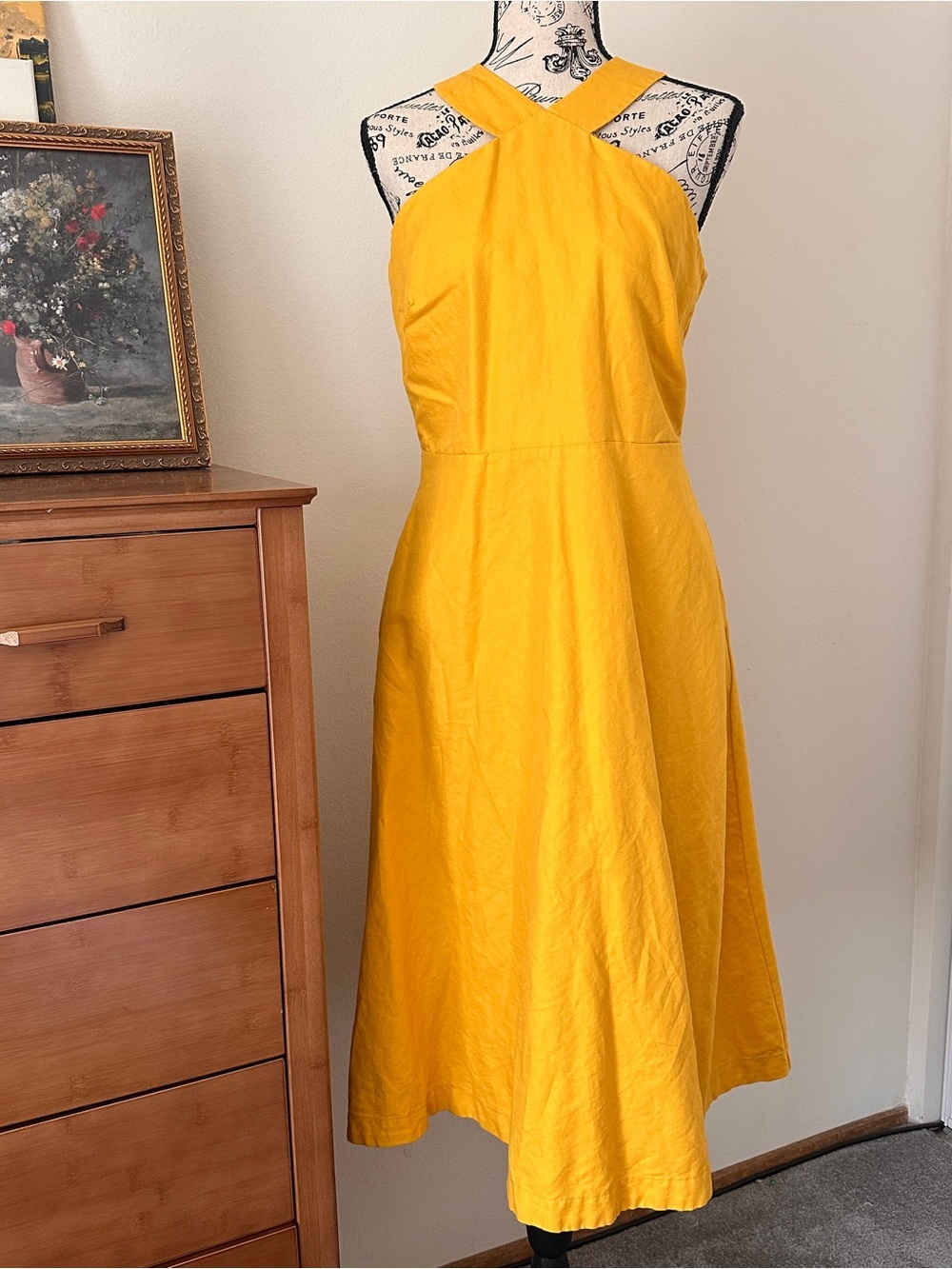 Ann Taylor Yellow Linen Blend Halter Midi Dress Women Size 6